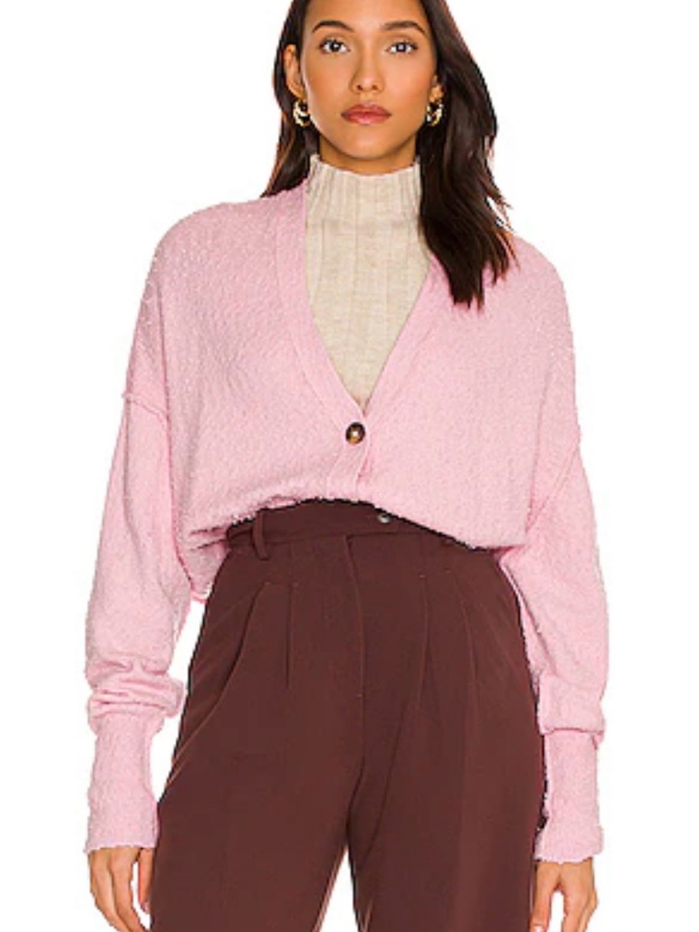 Free People Pale Pink Found My Friend V-Neck Button Cardigan